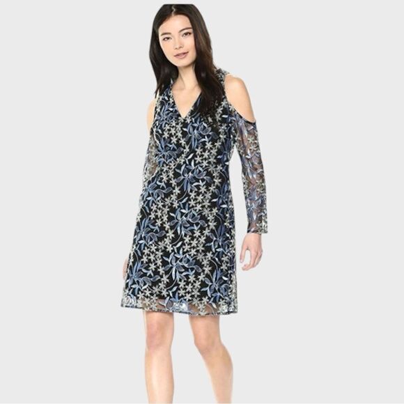 Sz 2 Sam Edelman Cold Shoulder Embroidered Mesh Dress $158 MSRP NWT - Picture 3 of 12